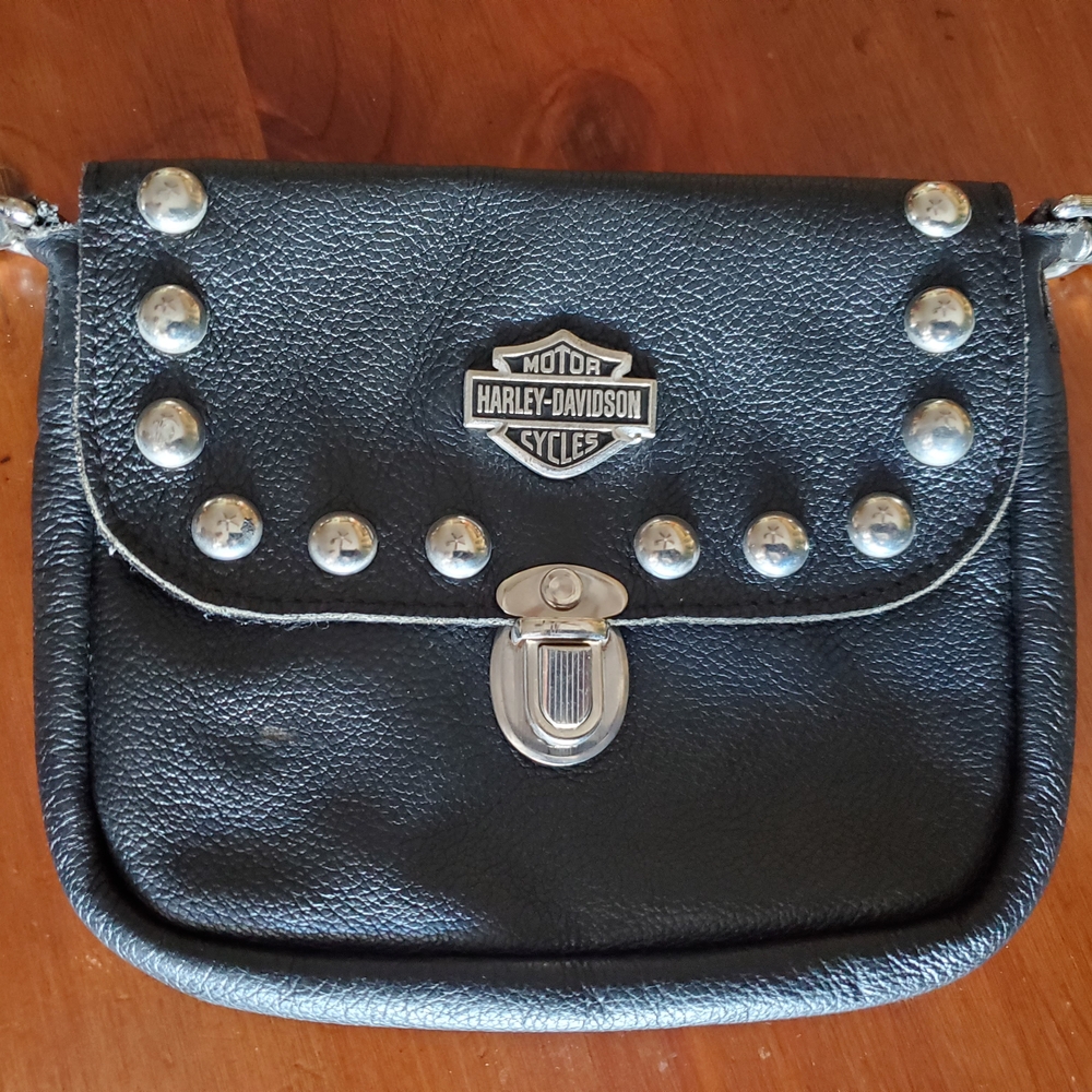 Harley-Davidson Black and Silver Crossbody Bag with Studded Flap